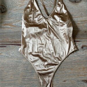 Forever 21 Gold Satin Bodysuit